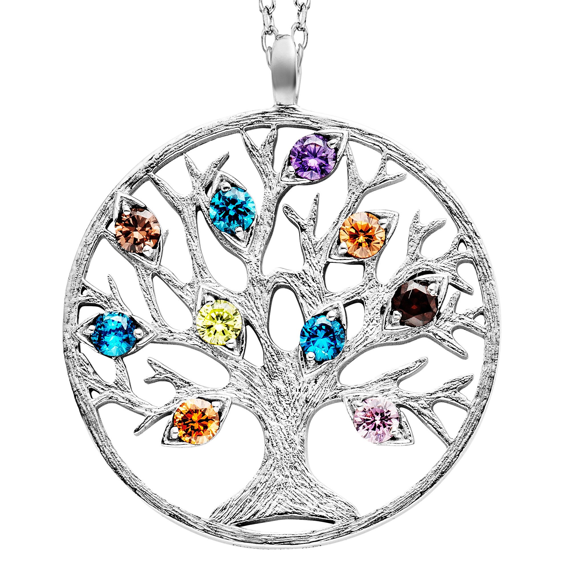 Julie Julsen Kette mit Anhänger 925 Silber rhodiniert Lebensbaum Zirkonia bunt
