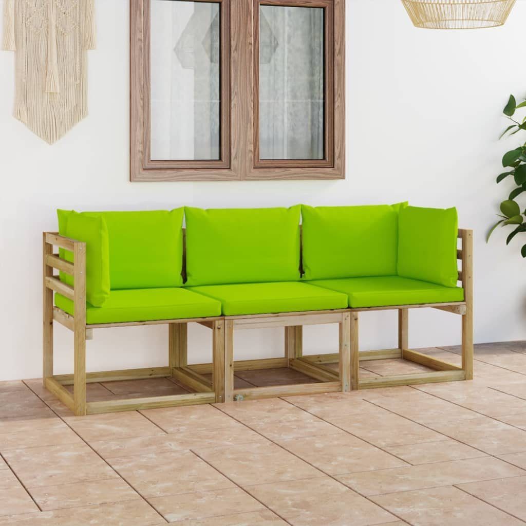 vidaXL Gartenlounge-Set 3-Sitzer-Gartensofa mit Hellgrünen Kissen, (1-tlg)