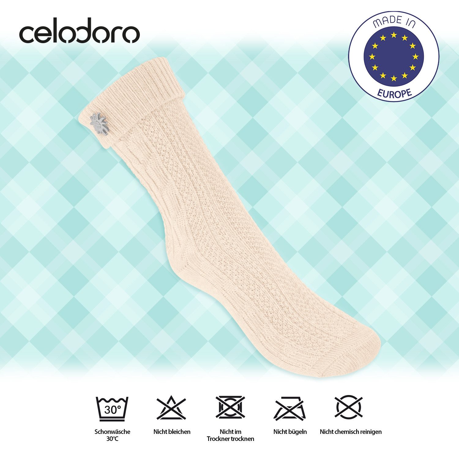 celodoro Trachtensocken Trachten Socken (2 Paar) mit Edelweiß-Pin für Damen & Herren