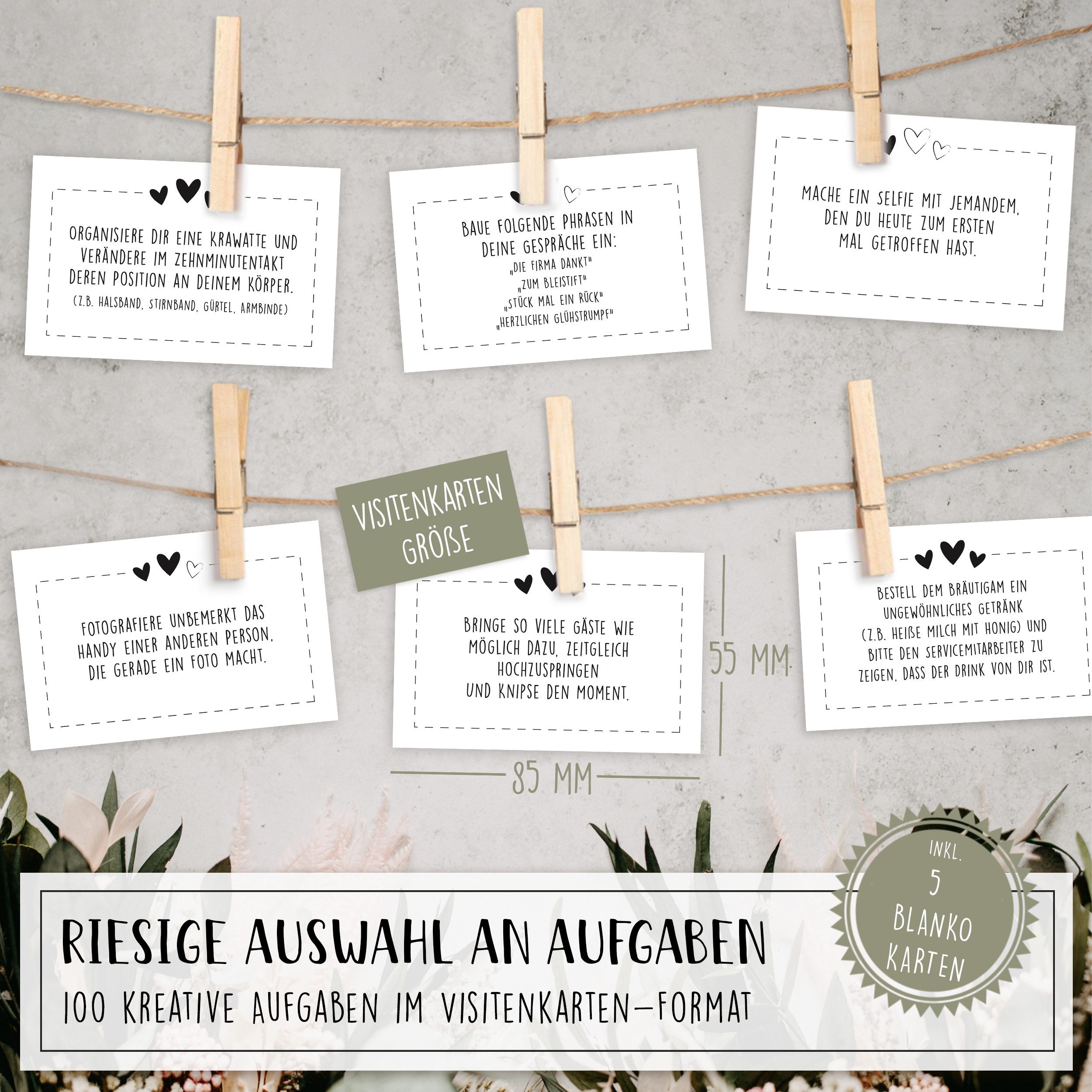 Hyggelig Home Hochzeitskarte 100 Hochzeits Aufgaben Karten, Hochzeitsspiel, Fotospiel, Knickfreie Lieferung Qualitätsdruck Dickes Papier