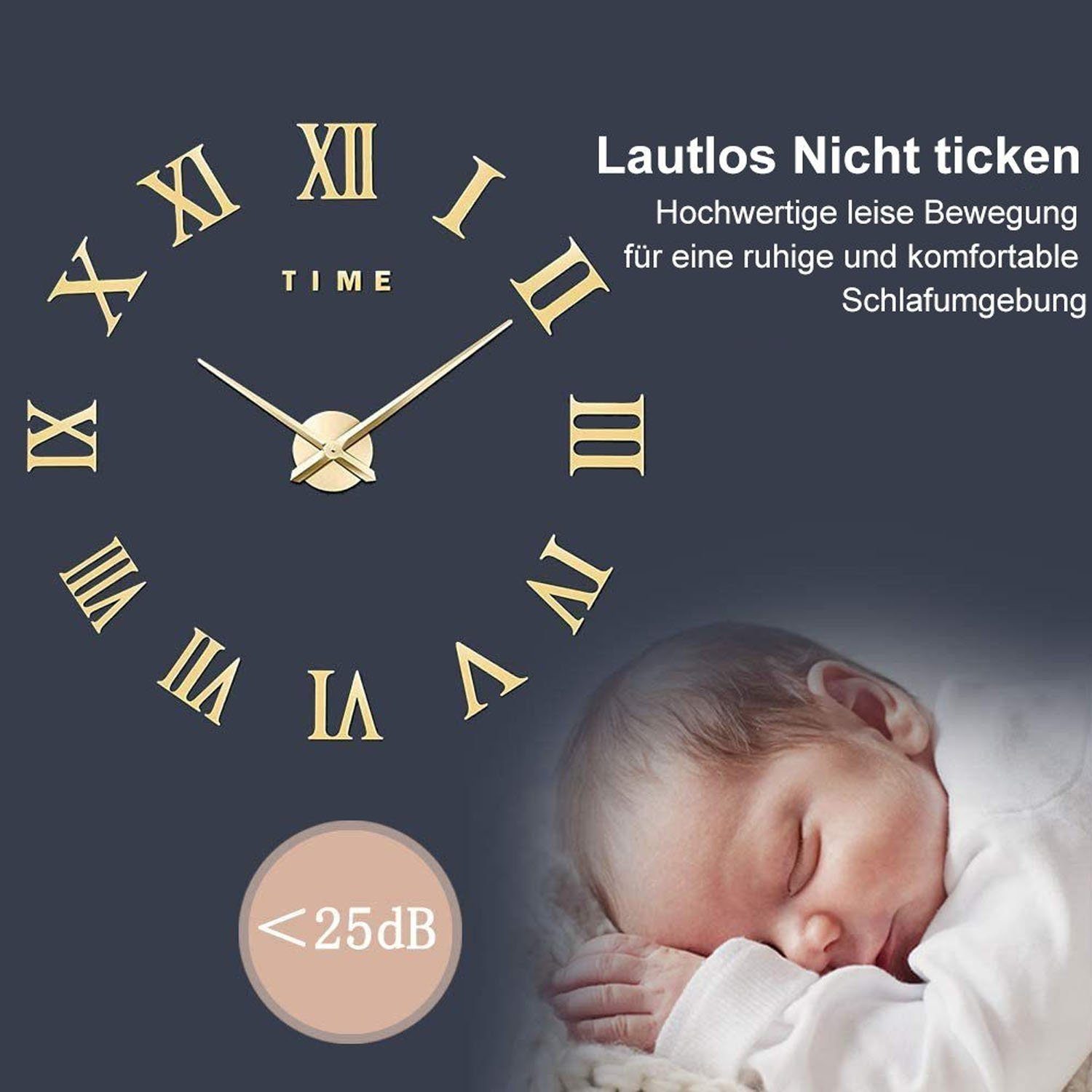 zggzerg Wanduhr Rahmenlose 3D DIY Wanduhr XXL Stumm Spiegel Aufkleber Home günstig online kaufen