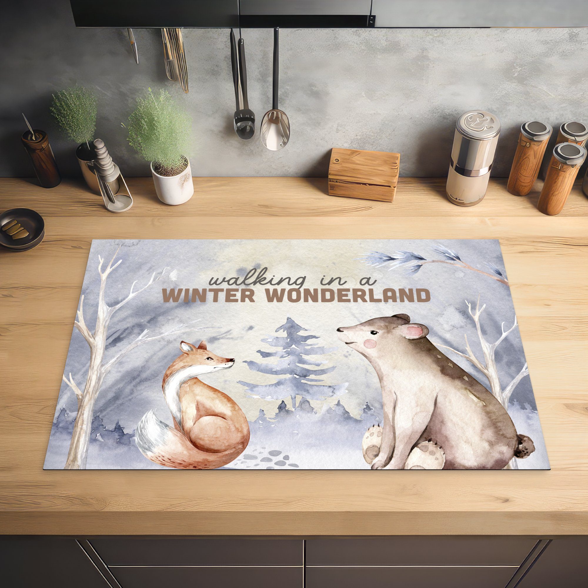 - - cm, (1 Bär Fuchs MuchoWow Winter Induktionskochfeld 81x52 Vinyl, die küche, tlg), für Schutz Herdblende-/Abdeckplatte Schnee, Ceranfeldabdeckung -