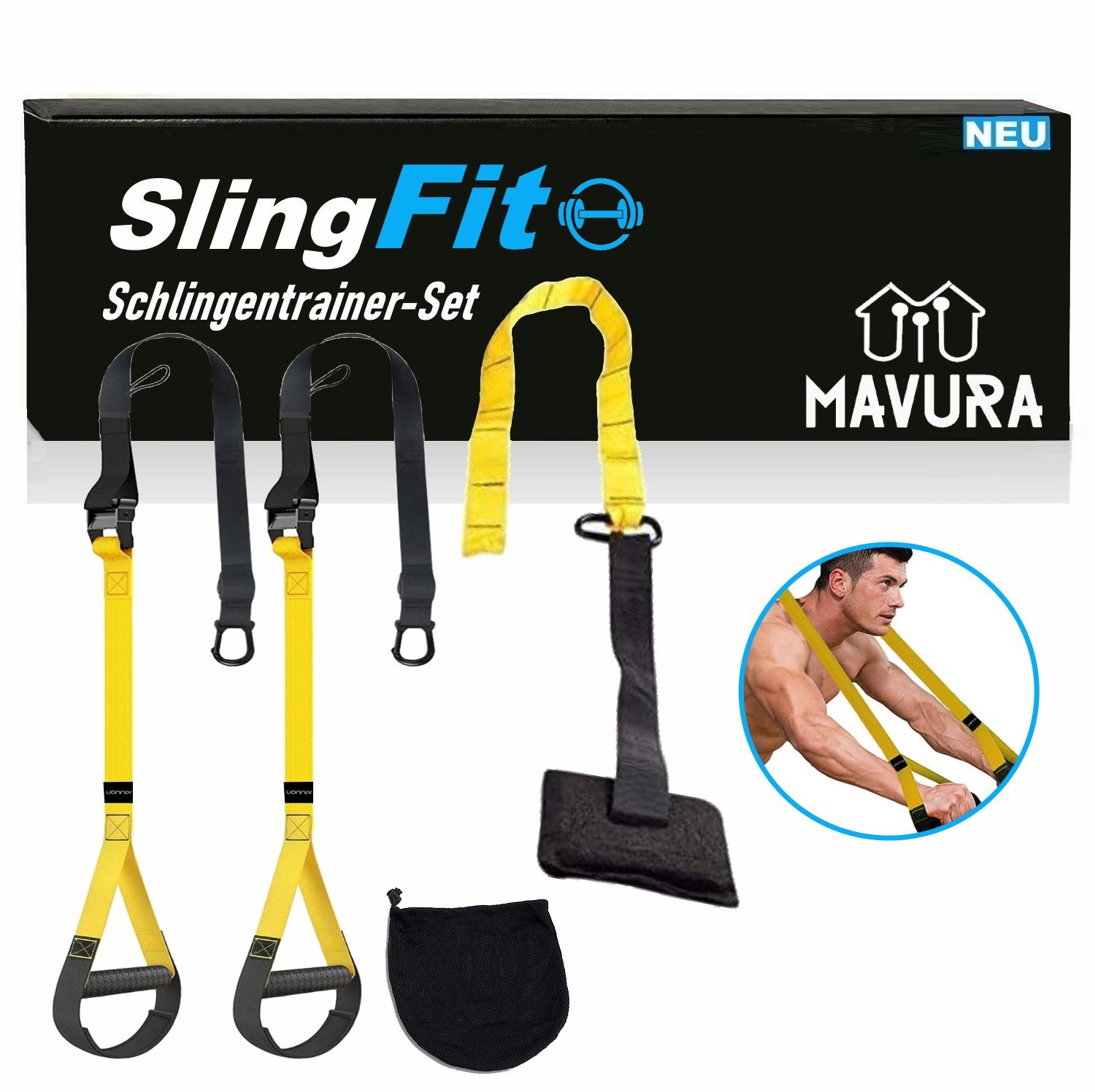 MAVURA Schlingentrainer SlingFit Suspension Sling Fitnessbänder, Straps Schlingentrainer-Set Trainer Widerstandsbänder