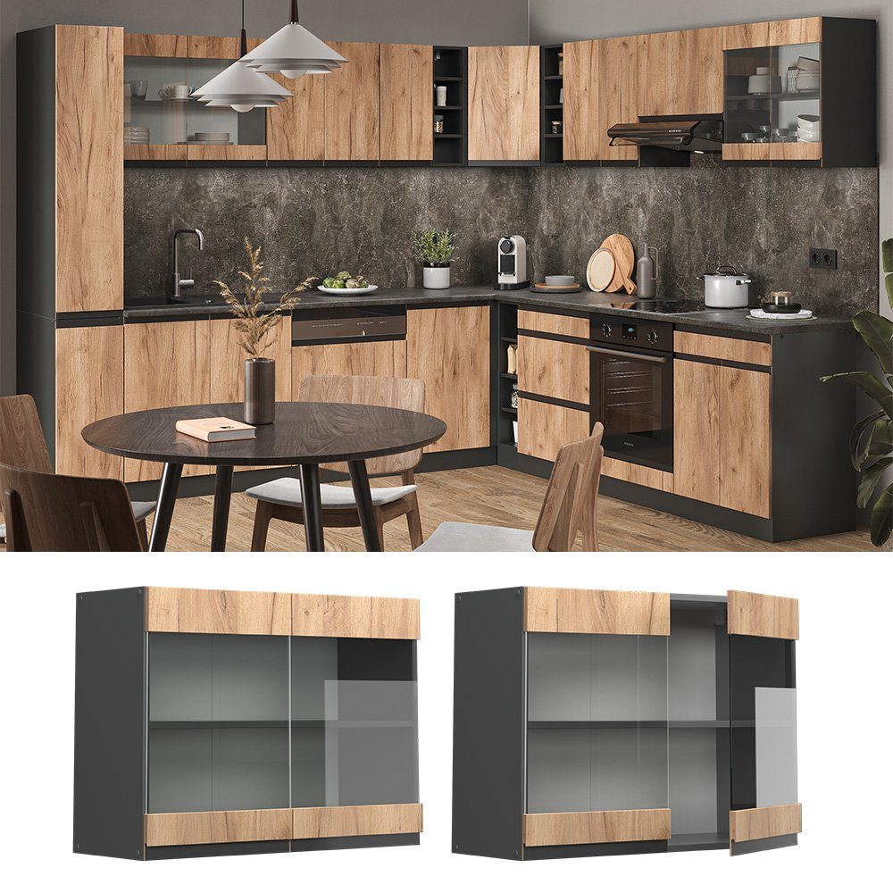 Vicco Glashängeschrank R-Line, Goldkraft Eiche/Anthrazit, 80 günstig online kaufen