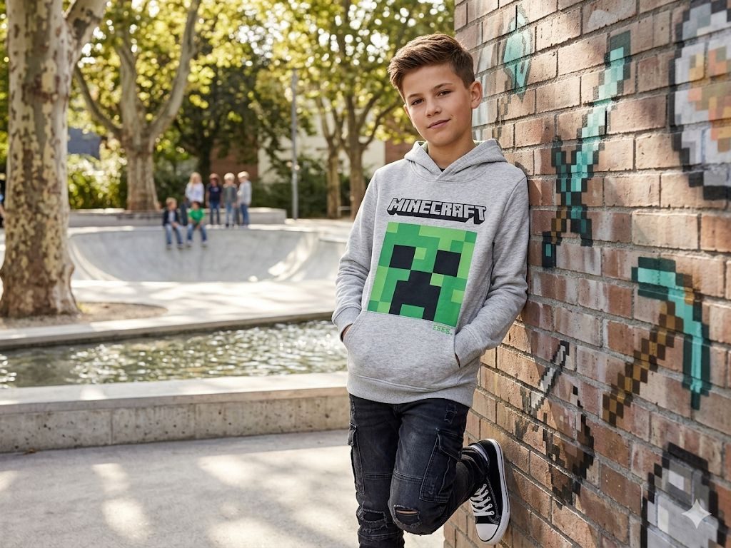 Minecraft Hoodie Minecraft Kinder Hoodie grau Creeper Print Kapuzenpullover Minecraft Kinderpullover mit Kapuze
