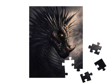 puzzleYOU Puzzle Digitales Gemälde eines schwarzen Drachenkopfes, 48 Puzzleteile, puzzleYOU-Kollektionen Drache, Tiere aus Fantasy & Urzeit