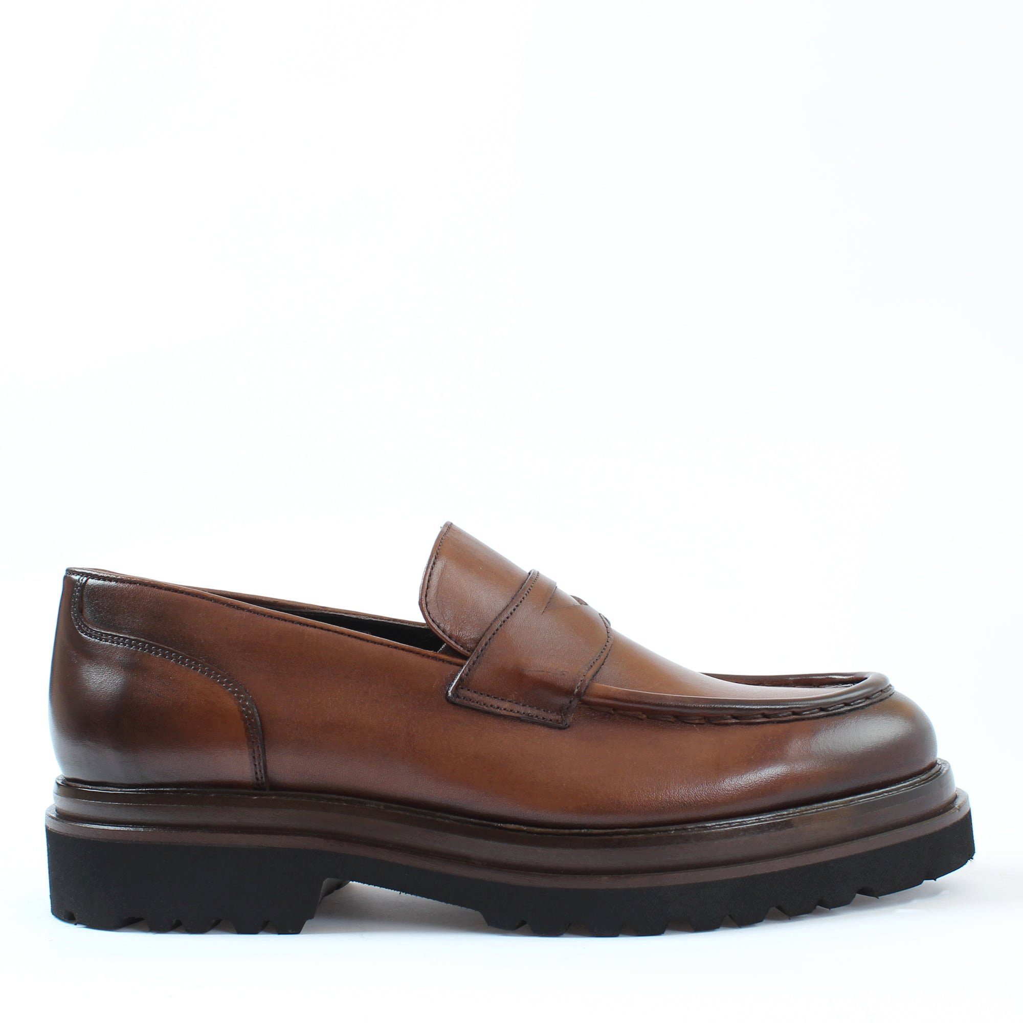 Leder-Loafer Slip-On Plateau Blockabsatz Glattleder Business Herren Loafer