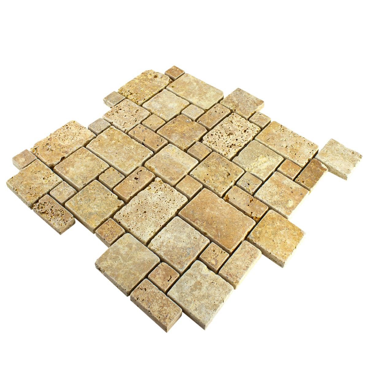 Mosafil Mosaikfliesen Naturstein Travertin Mosaikfliesen LaGrange, Travertin 30.500x30.500, gold, Rutschfest