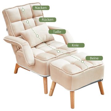 CLIPOP Relaxsessel Loungesessel Polsterstuhl (Relaxsessel mit Hocker), Fernsehsessel aus Samtbezug