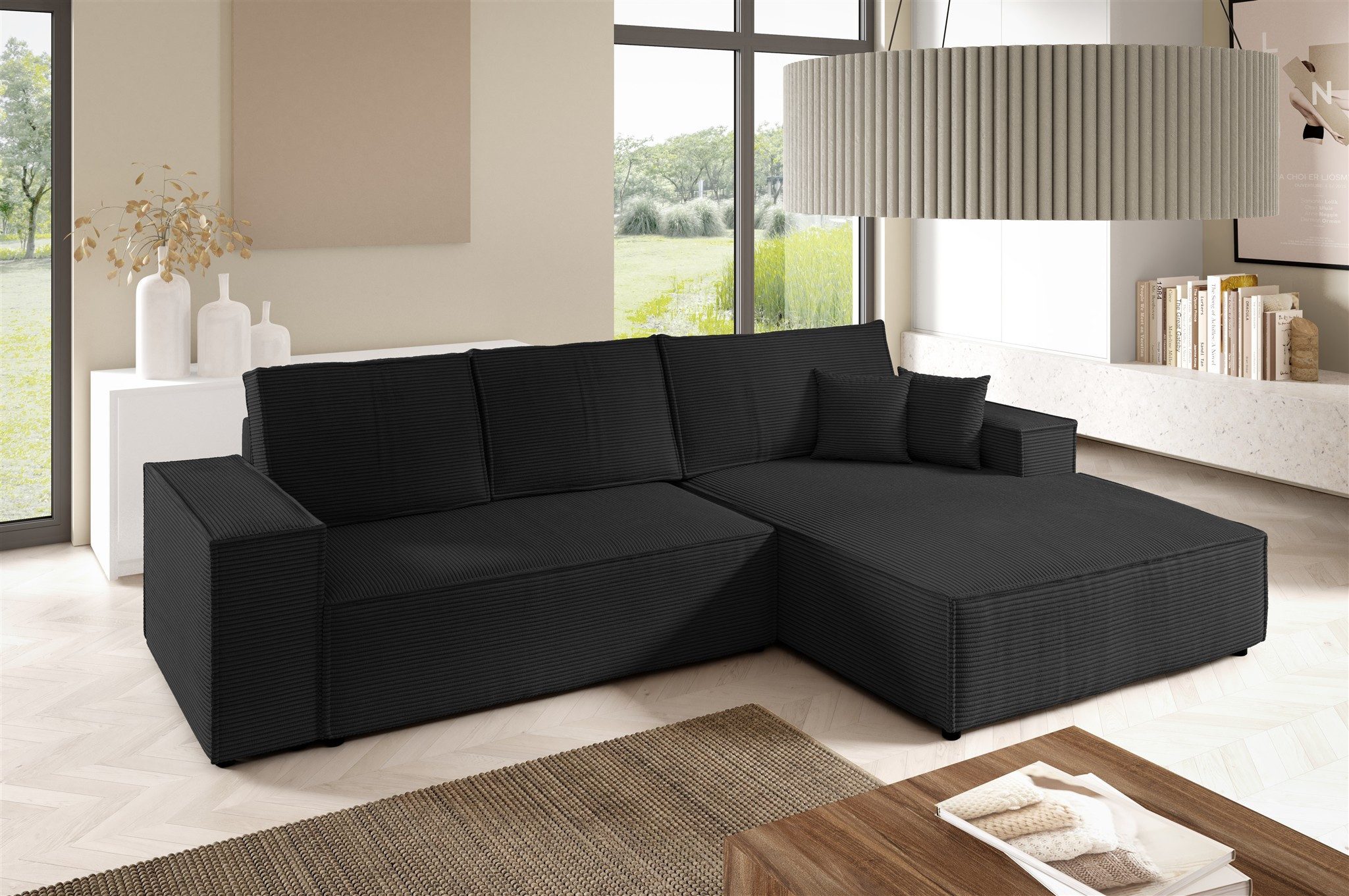 Fun Möbel Ecksofa Schlafsofa Sofa FUN MIRANDA in Cordstoff Poso, Ottomane Links oder Rechts, Bettkasten, Rundumbezug