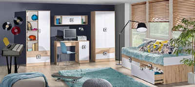 Feldmann-Wohnen Jugendzimmer-Set »NICO«, (Set, 5-St., 1 Kleiderschrank + 1 Schreibtisch + 1 Bücherregal + 1 Bett + 1 Wandregal), in Grau