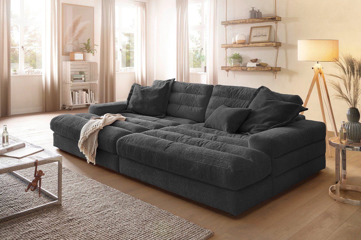 KAWOLA Big-Sofa LANA, Stoff verschiedene Farben schwarz