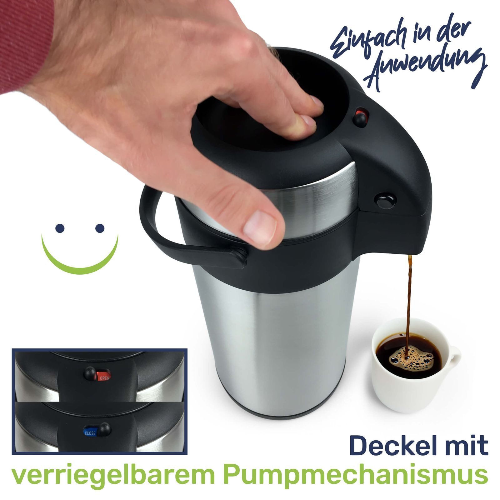 Gravidus Pump-Isolierkanne Edelstahl Airport Pumpkanne, 5 Liter- doppelwandig, auslaufsicher