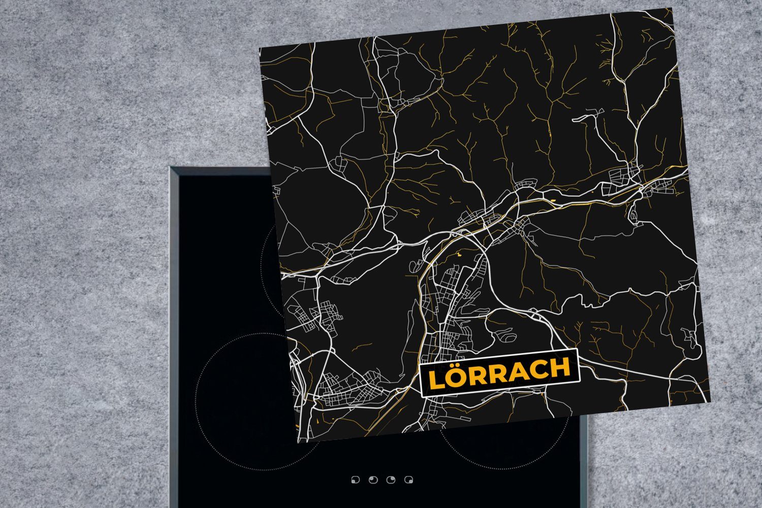 (1 für - Lörrach Arbeitsplatte 78x78 - Karte Stadtplan küche Karte, - cm, Vinyl, Deutschland Ceranfeldabdeckung, Gold - MuchoWow Herdblende-/Abdeckplatte - tlg),