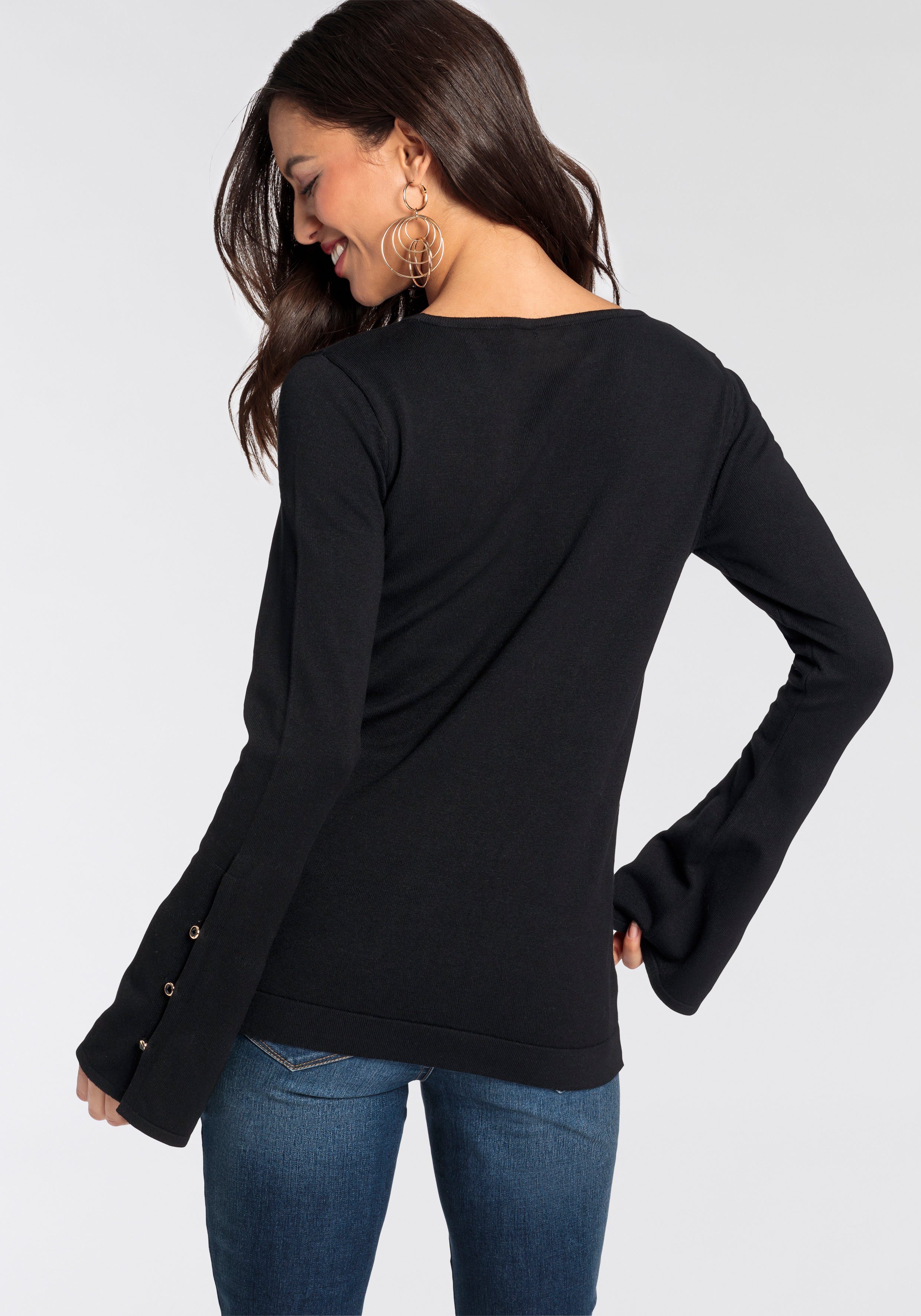 Laura Scott Rundhalspullover mit eleganten Ärmeln mit Knopfdetails günstig online kaufen