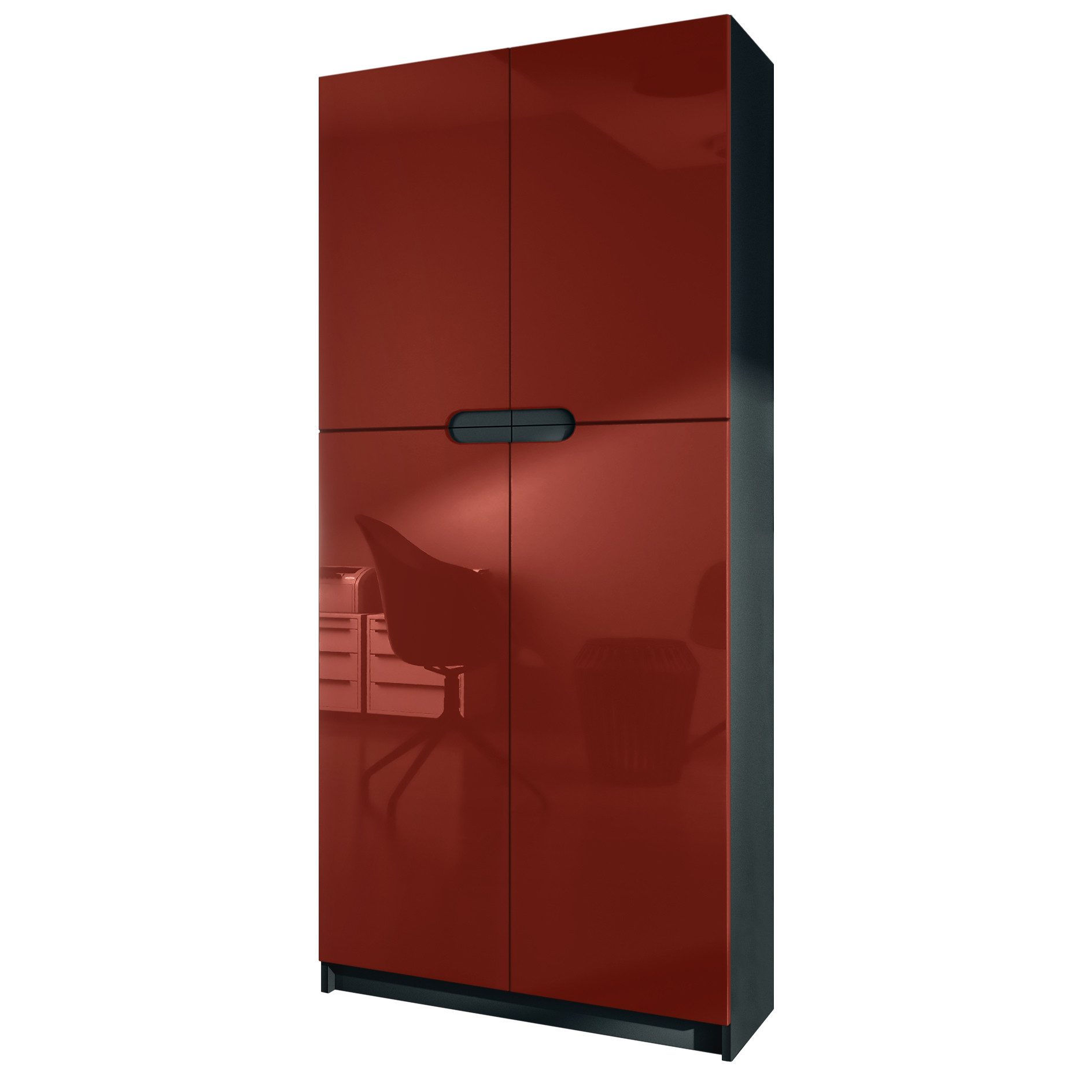 Vladon Aktenschrank Logan (Aktenschrank, mit 5 Fächern und 4 Türen) Schwarz matt/Bordeaux Hochglanz (82 x 185 x 37 cm)