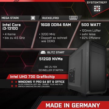 SYSTEMTREFF PC (Intel Core i3 13100, UHD 730, 16 GB RAM, 512 GB SSD, Luftkühlung, Windows 11, WLAN)