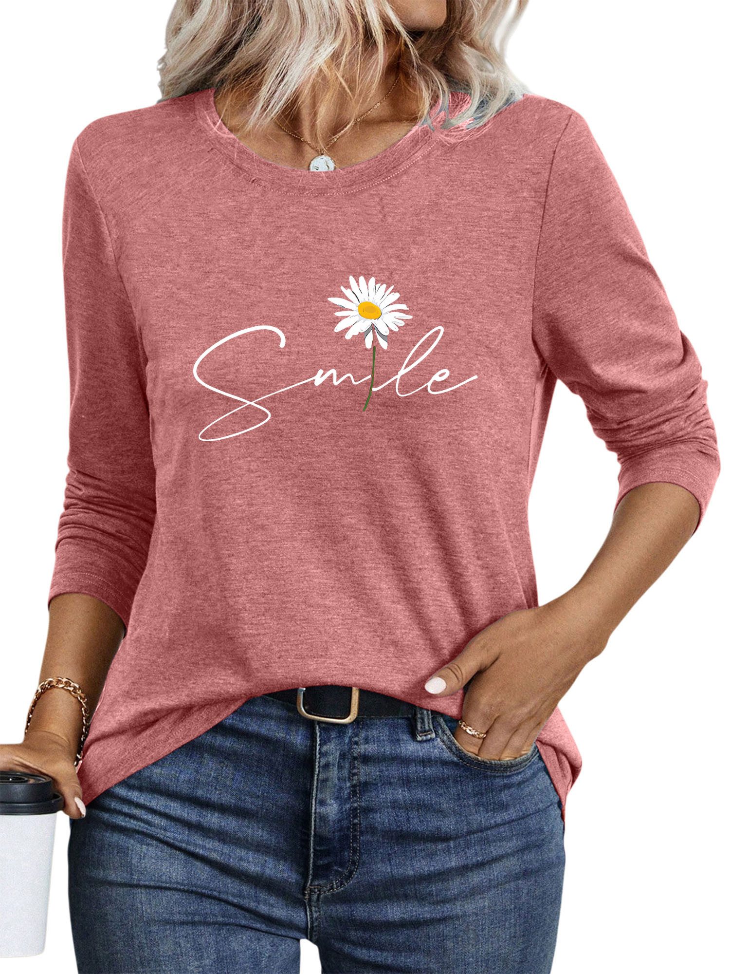 PYLIKE Rundhalsshirt Damen bequemes Langarmshirts Locker günstig online kaufen