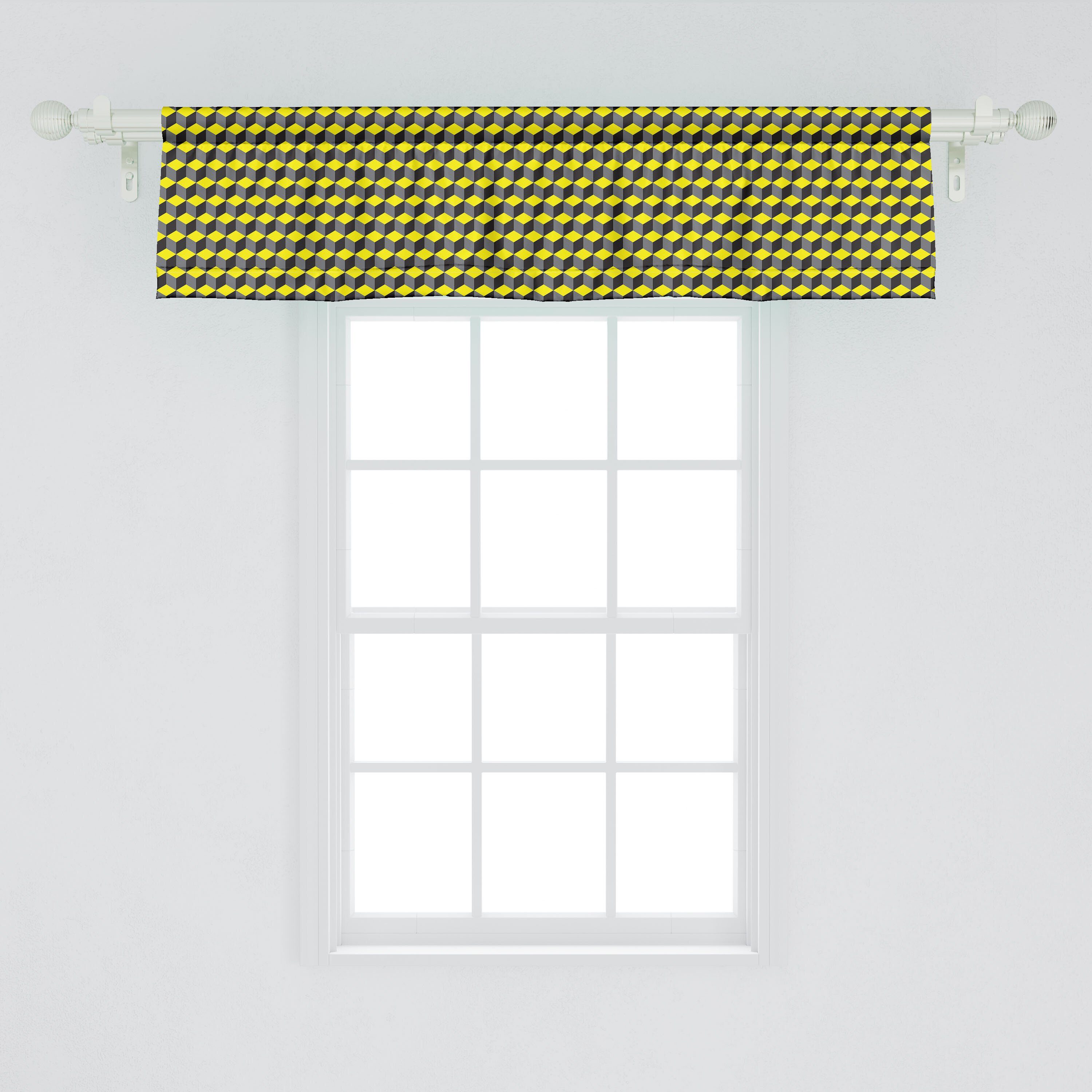 Volant mit Vorhang für Dekor Täuschung Würfel Optische grau Gelb Schlafzimmer Microfaser, Abakuhaus, Stangentasche, Küche Scheibengardine