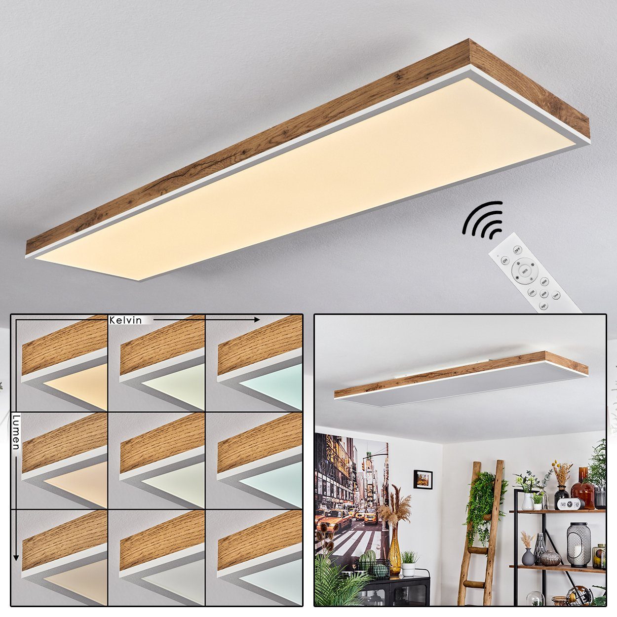 hofstein Deckenleuchte CCT Metall/MDF/Kunststoff Deckenlampe 2700-6500 aus Kelvin Weiß/Holzoptik, in »Vacil«