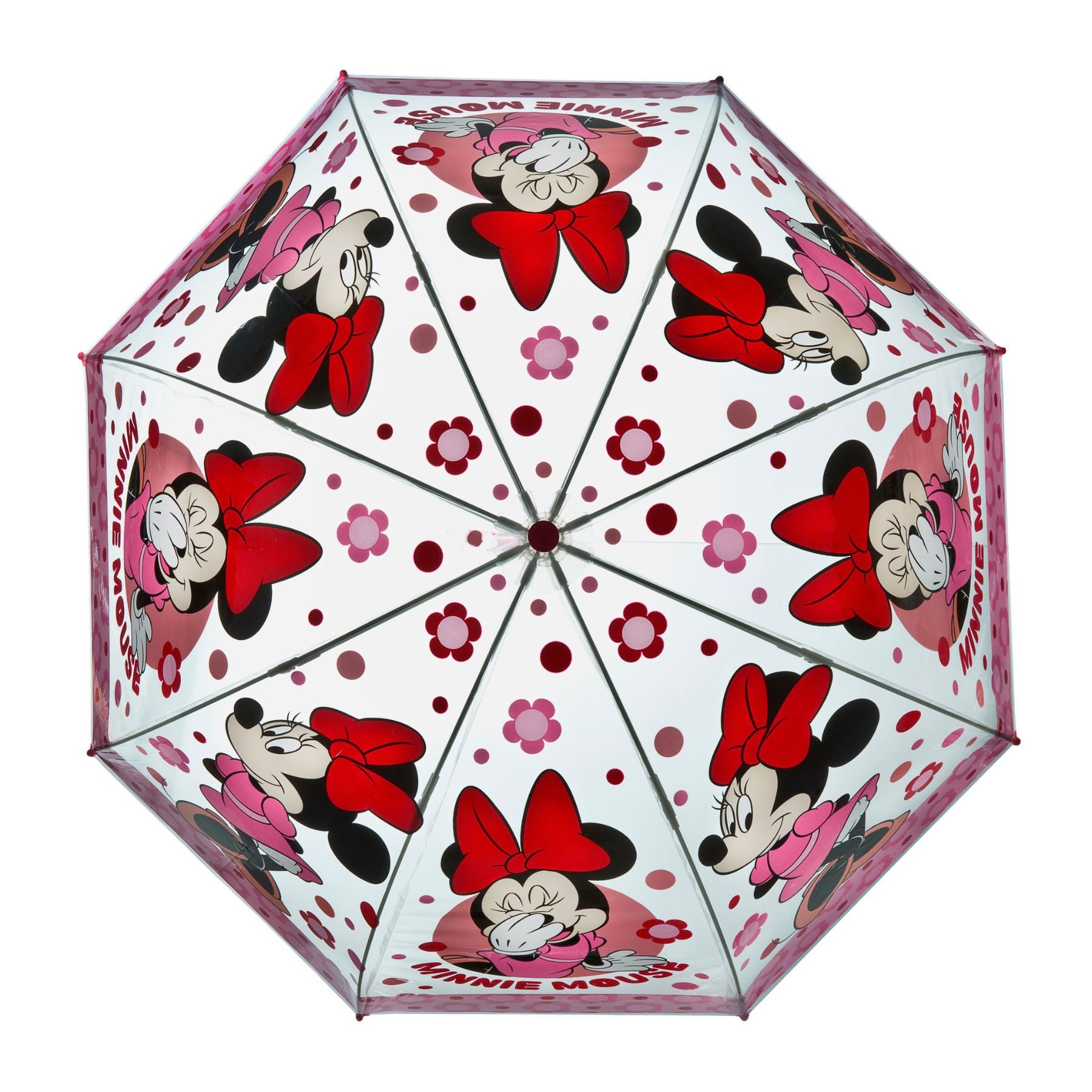Disney Minnie Mouse Langregenschirm ⌀ 69 cm Regenschirm transparent Kinder Schirm für Regen Alltag