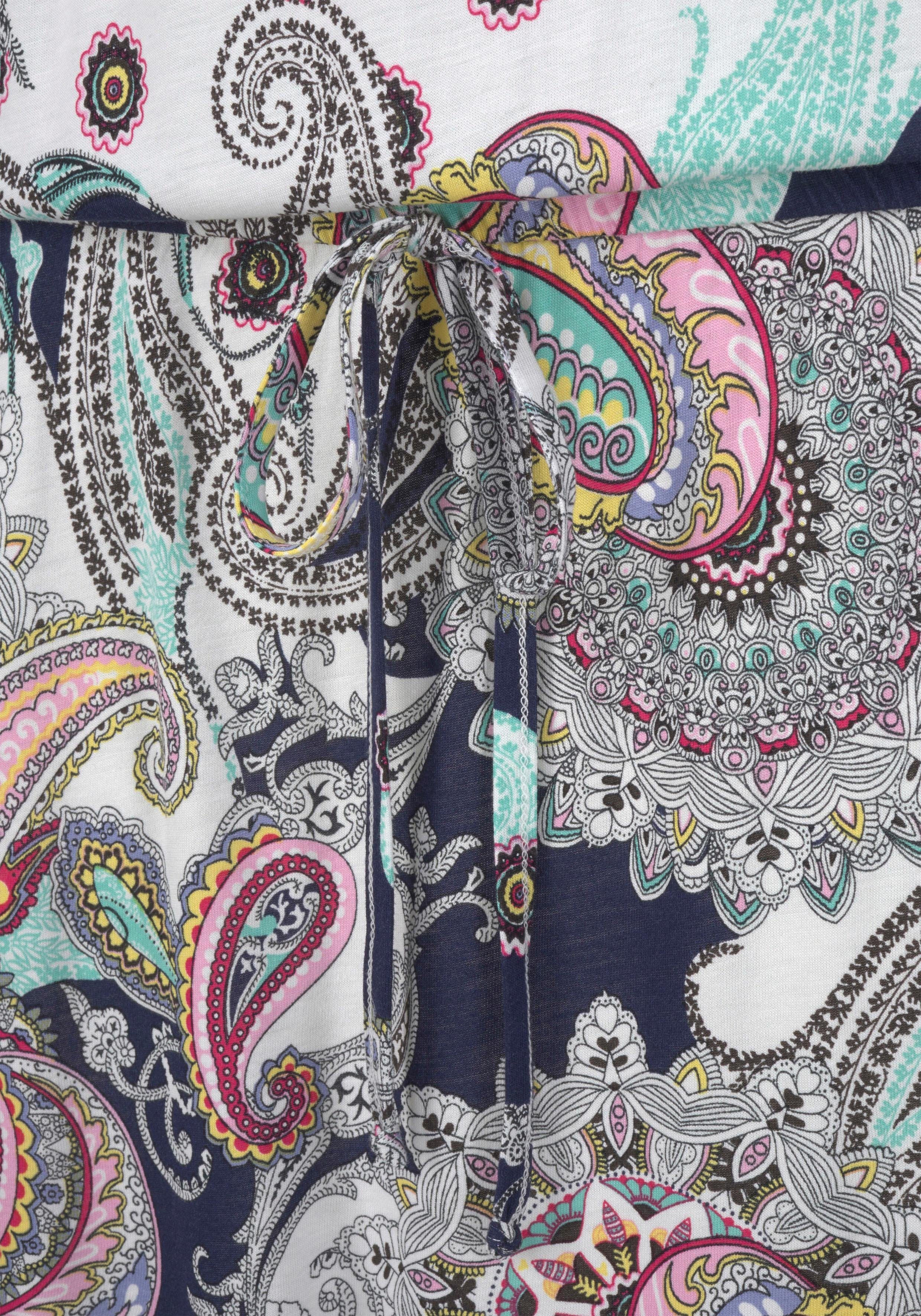 Beachtime by Lascana Strandkleid mit Paisleymuster in lockerer Passform, Jerseykleid aus Viskose Leichtes Minikleid, bedrucktes Sommerkleid, Spaghettikleid, Minikleid