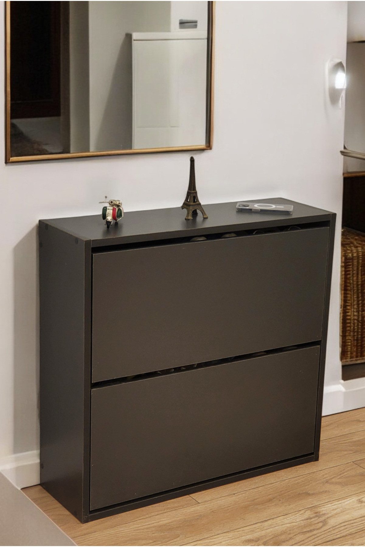 en.casa Schuhregal, 2 Klappen, 4 Fächer, ausziehbare Ablagen 91332175