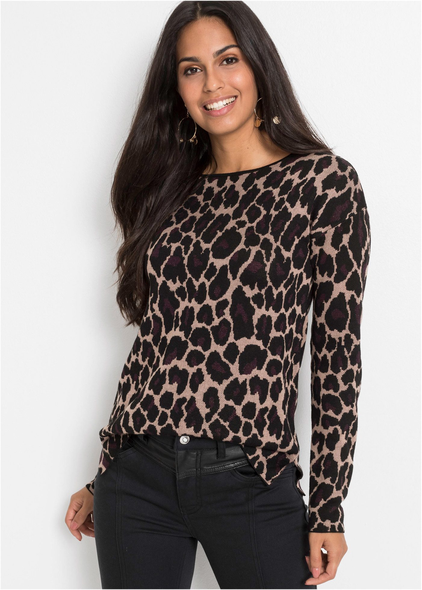 bonprix Strickpullover Jacquard-Strick, mit Viskose-Anteil, Langarm, Loose günstig online kaufen