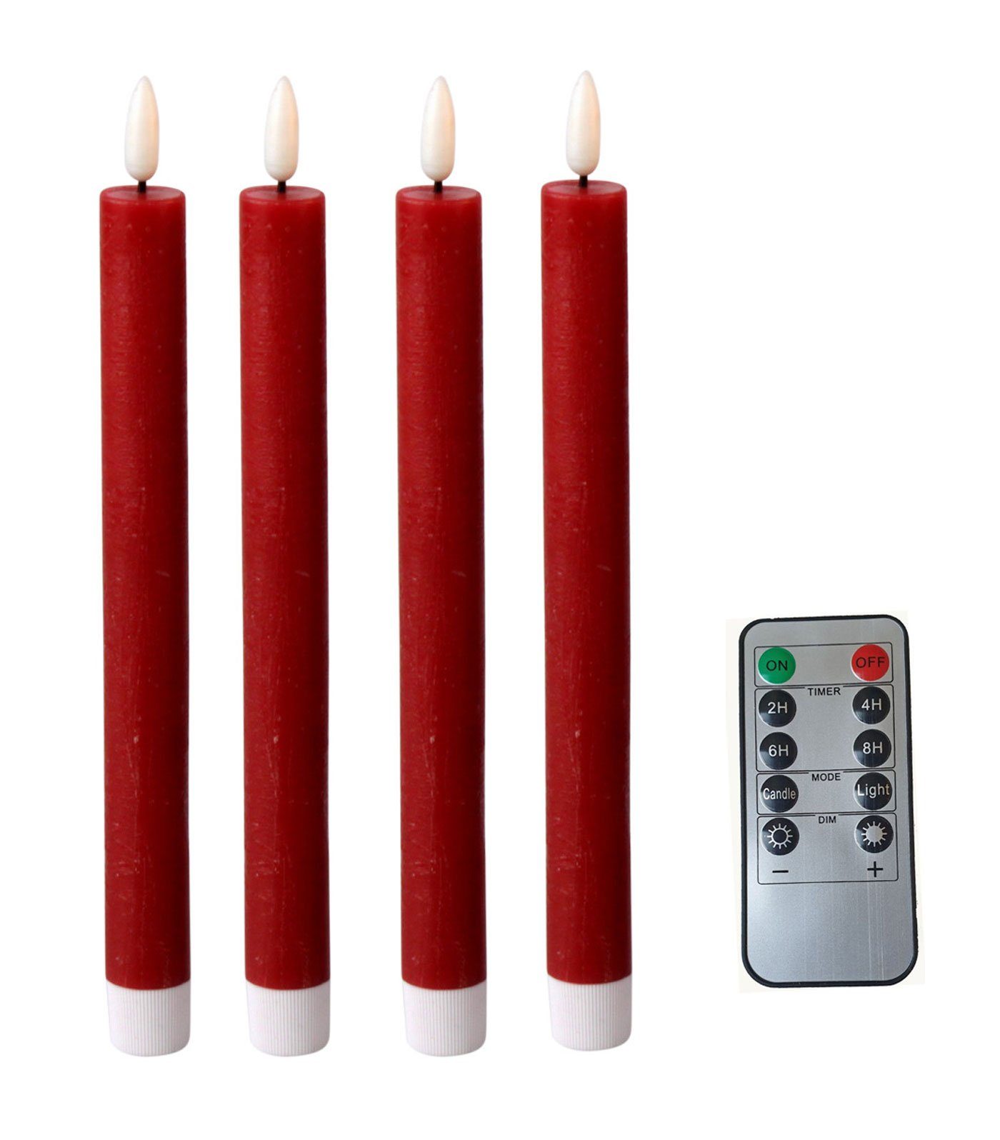 Fachhandel Plus LED-Kerze Stabkerzen rot 4 Stück Tafelkerzen (Set)
