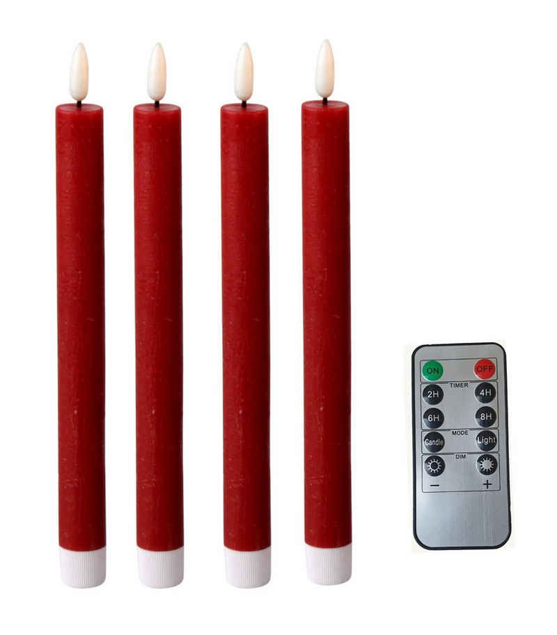 Fachhandel Plus LED-Kerze »LED Stabkerzen 4 Stück Tafelkerzen rot flammenlos Fernbedienung Timer« (Set)