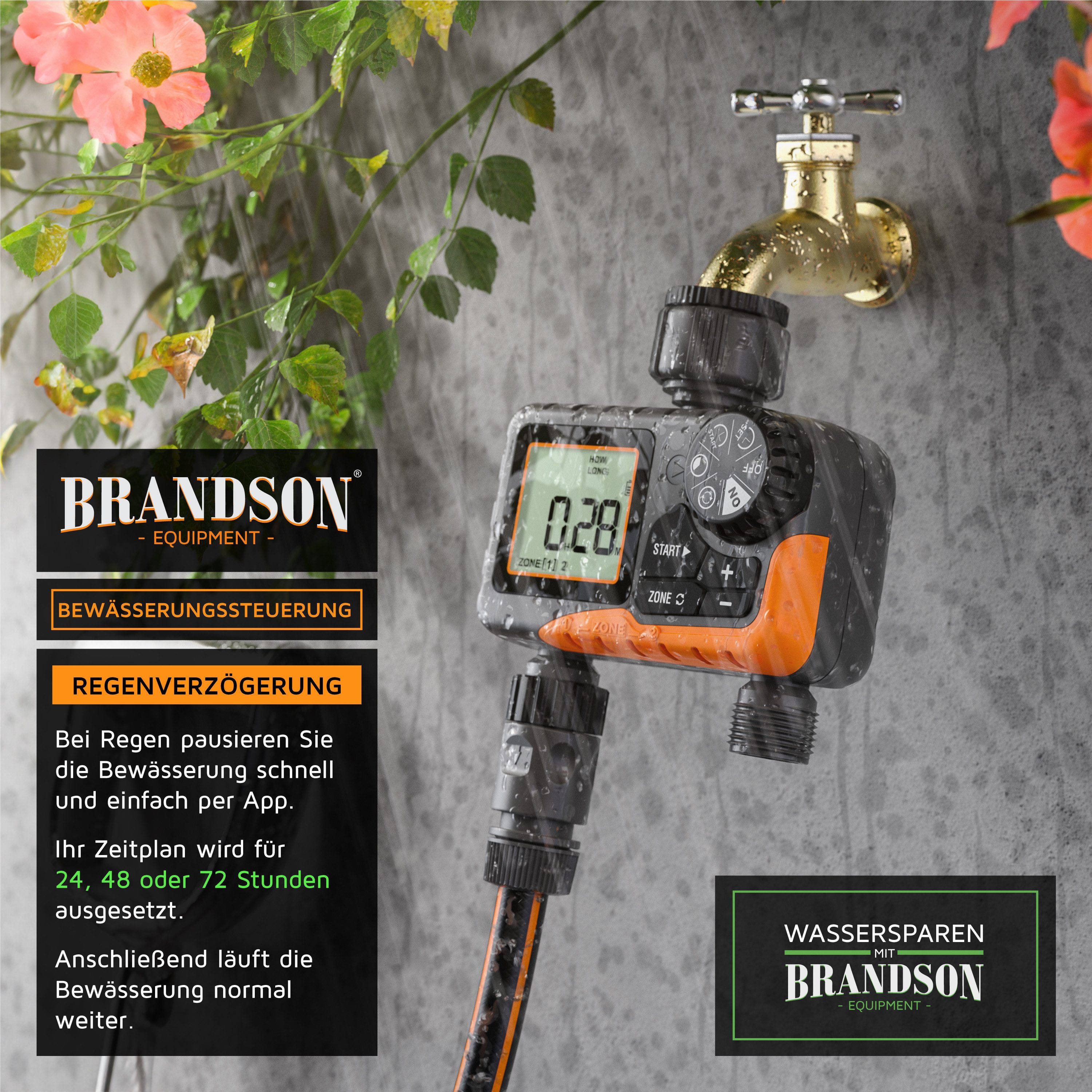 Brandson Bewässerungssteuerung Bewässerungsuhr, Wasserzeitschaltuhr, Regenverzögerung, Balkon Garten, (1-tlg., mit Adapter, Dichtband), automatische Bewässerung – Bild 5 von 5