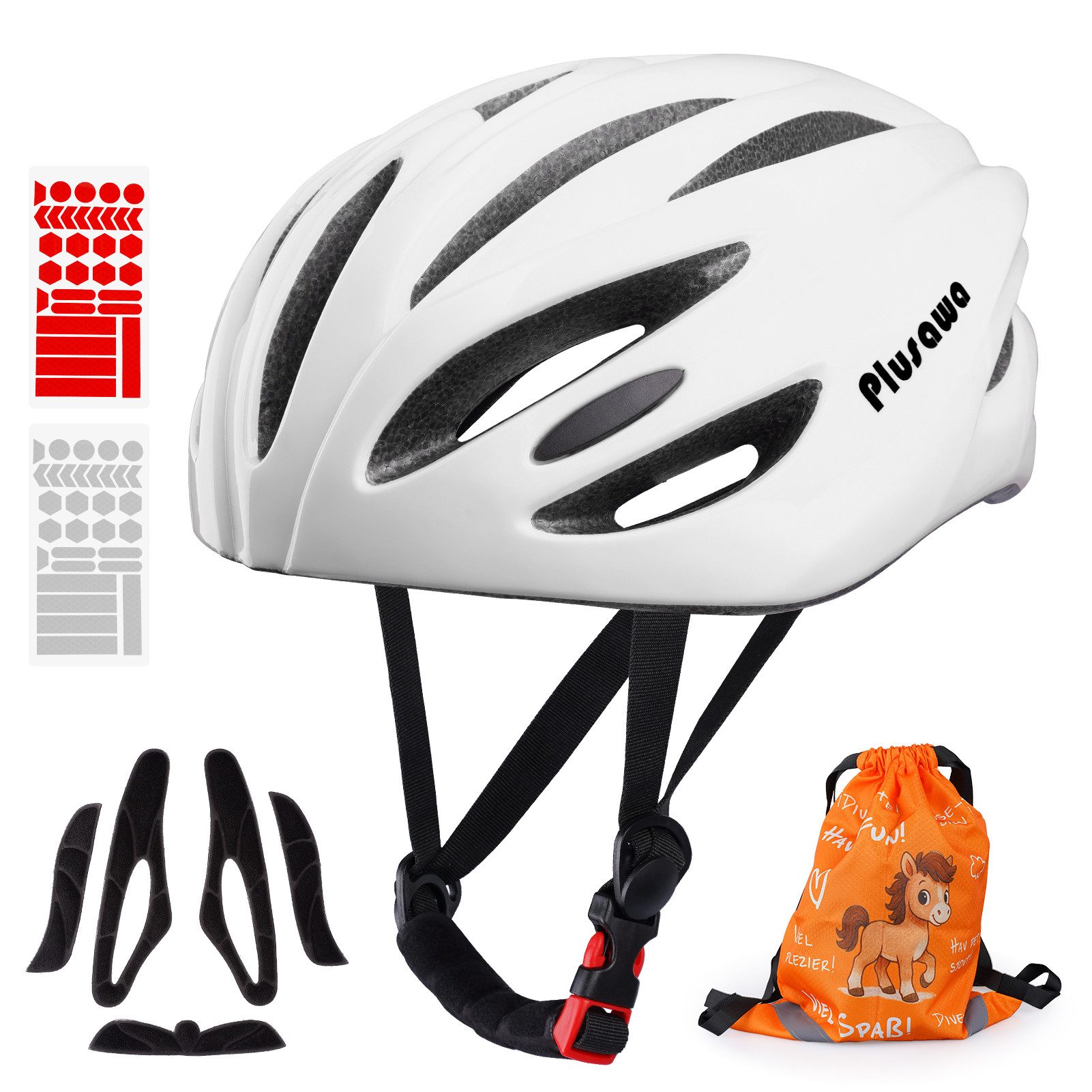 Alsterwell Kinderhelm Kinder Fahrradhelm, Verstellbarer Kinnriemen, 3D DIY & Reflektierende Aufkleber, Sporthelm für Roller & Inlineskates