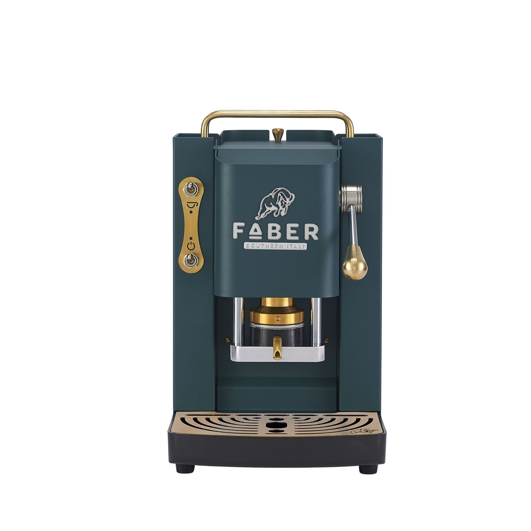 Faber Coffee Machines Kaffeepadmaschine Faber Pro Deluxe 3.0 Messing, ESE Pads, Messing-Details mit hochwertigem 3D-Logo