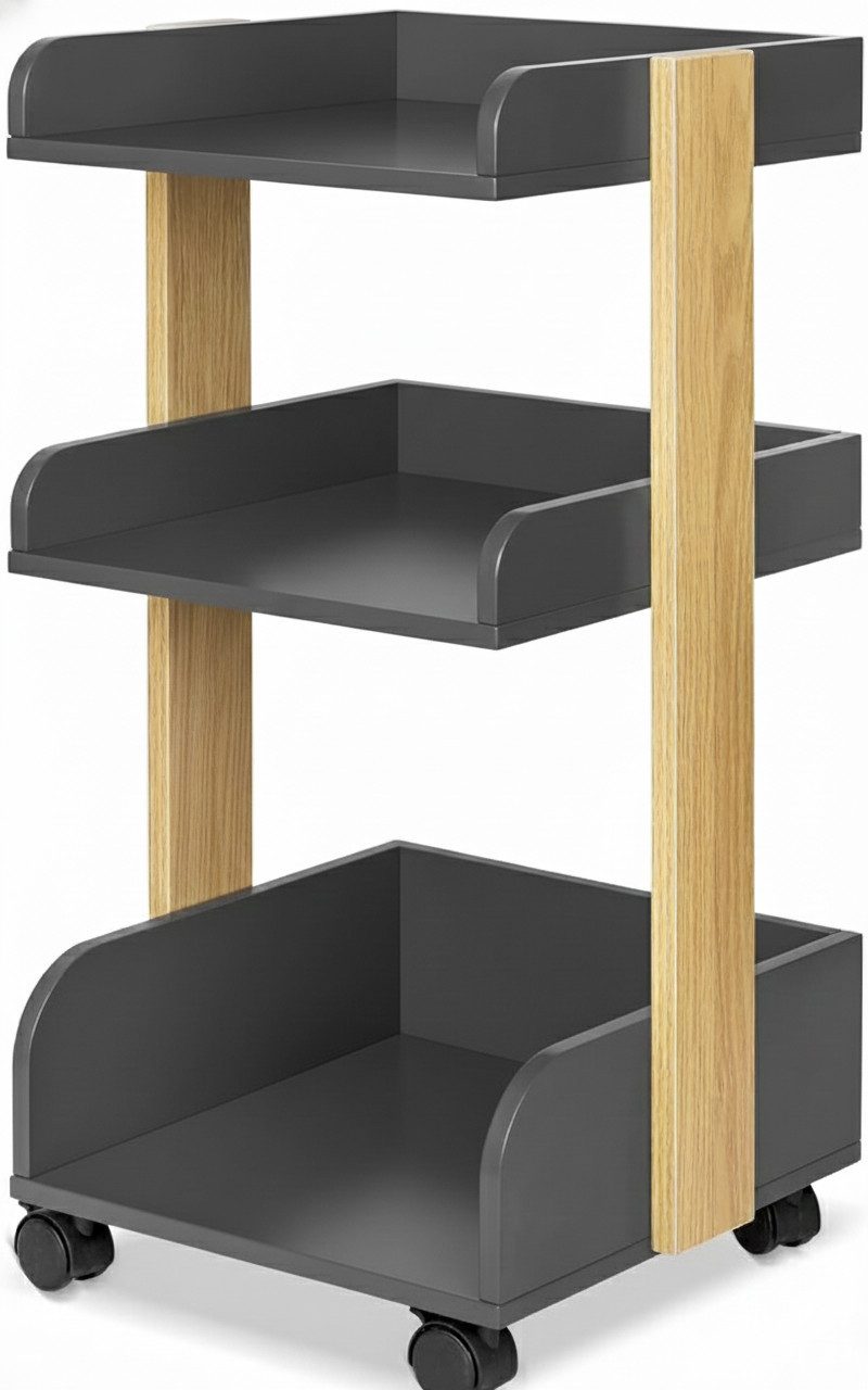 bomoe Rollwagen Bosse, 35x32x69cm, Anthrazit/eiche, Servierwagen, Aufbewahrung, 3 Ebenen mit Tragkraft von je 5kg, 4x 360° Rollen mit Feststellbremse