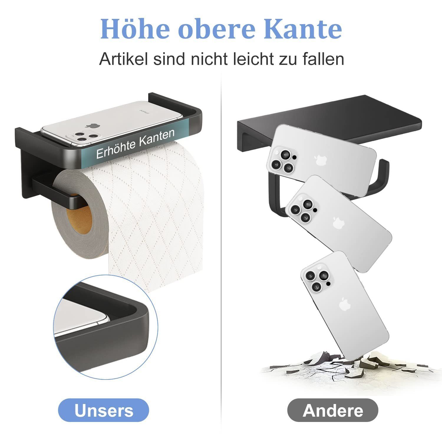 Toilettenpapierhalter rack, 8 rack, Küche Storage cm), rack Breite für tissue Haiaveng cm ohne Bohren (Länge17.5cm Bad paper toilet und roll 10 Höhe Regal, paper mit rack, Toilettenpapierhalter