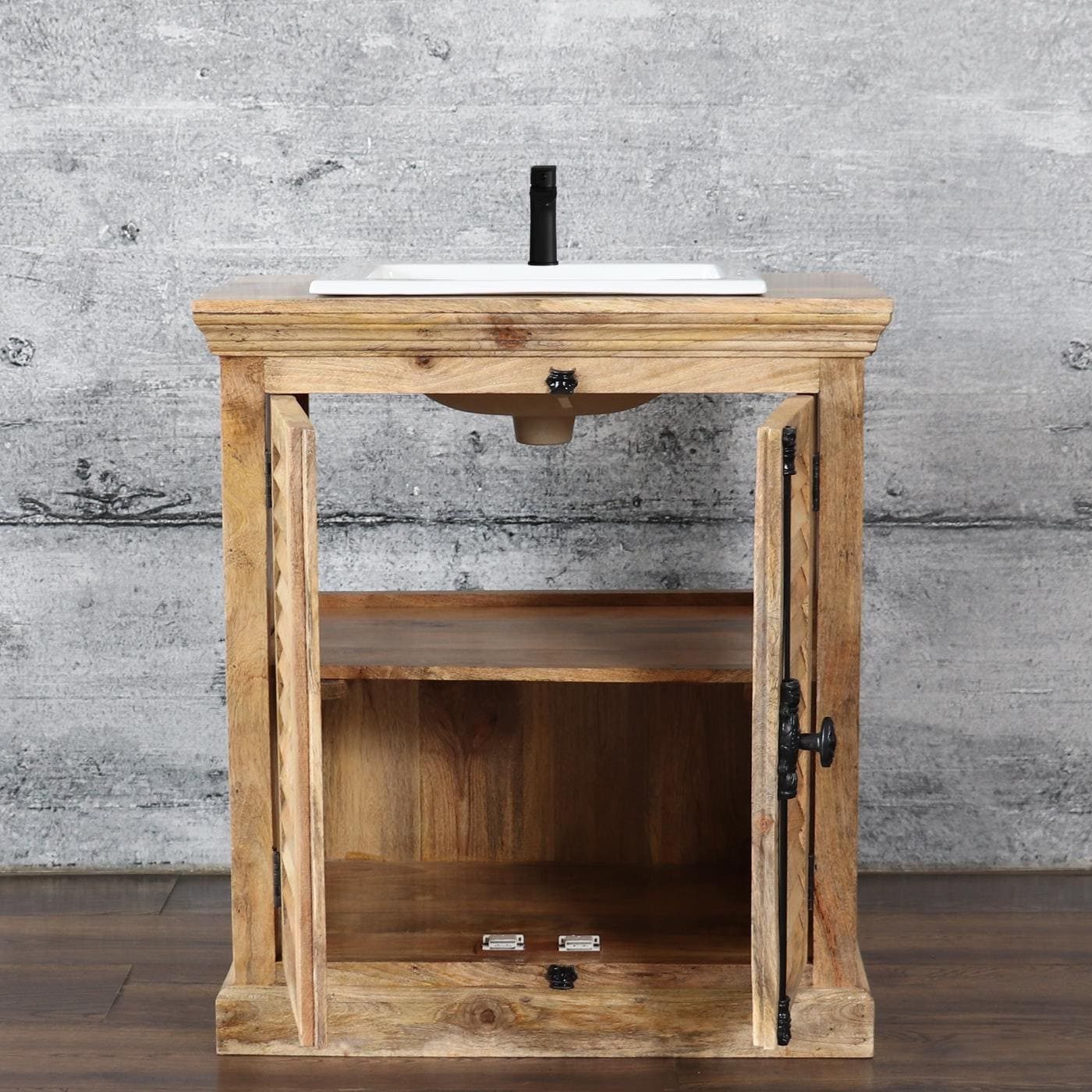 baario Waschtisch Waschtisch CUSSET Lamellen, mit Unterschrank stehend Massivholz Lamellenschrank Landhaus