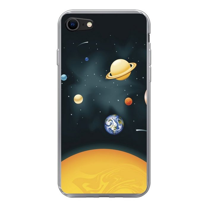 MuchoWow Handyhülle Eine Illustration des Sonnensystems mit unserem Planeten Handyhülle Apple iPhone 8 Smartphone-Bumper Print Handy Schutzhülle