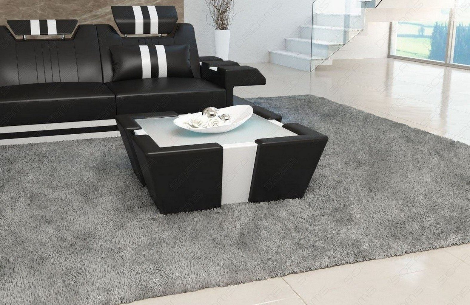 Sofa Dreams Couchtisch Leder Apollonia Tisch mit Sicherheitsglasplatte 12mm