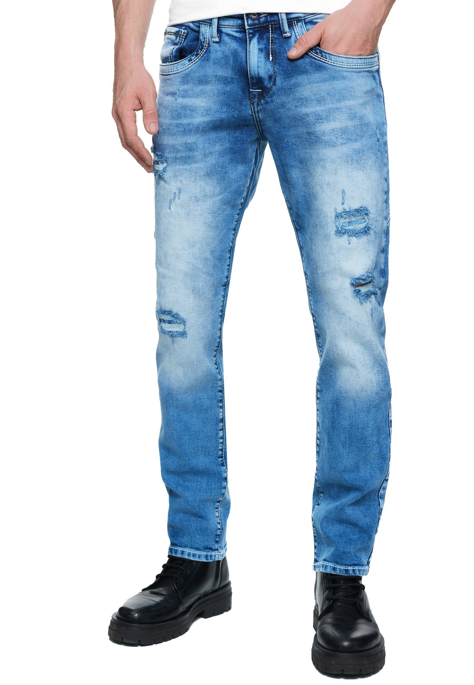 farblich Ziernähten Rusty Neal Straight-Jeans ODAR blau abgesetzten Mit