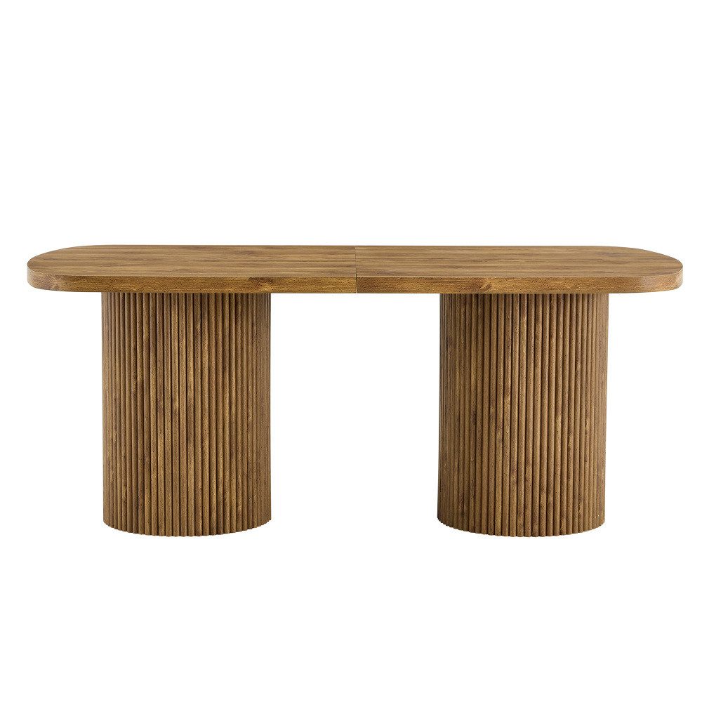 BBWL Esstisch mit geriffeltem Säulenfuß, Wabi-Sabi Mid-Century Küchentisch, Ovaler Esstisch MDF Holzoptik