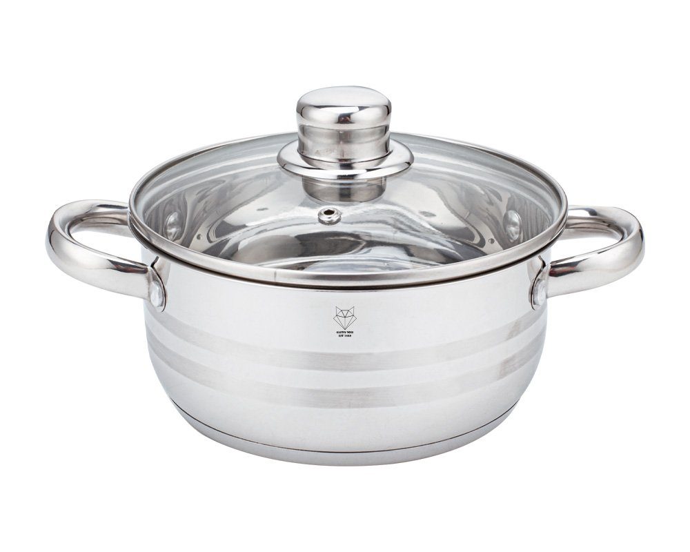 Gustav Voss Topf-Set Kochtopfset NEAPEL Edelstahl Topfset Kochtopf, Edelstahl (Kochset, 7-tlg., 4 Töpfe + 3 Glasdeckel), Induktion Literskala spülmaschinengeeignet