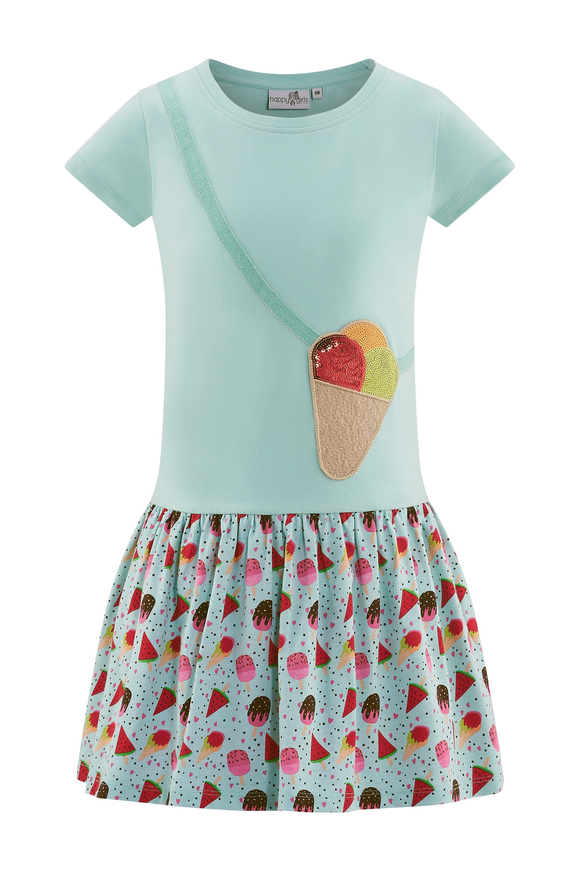 happy girls Jerseykleid vorne mit applizierter Umhängetasche mit Pailletten