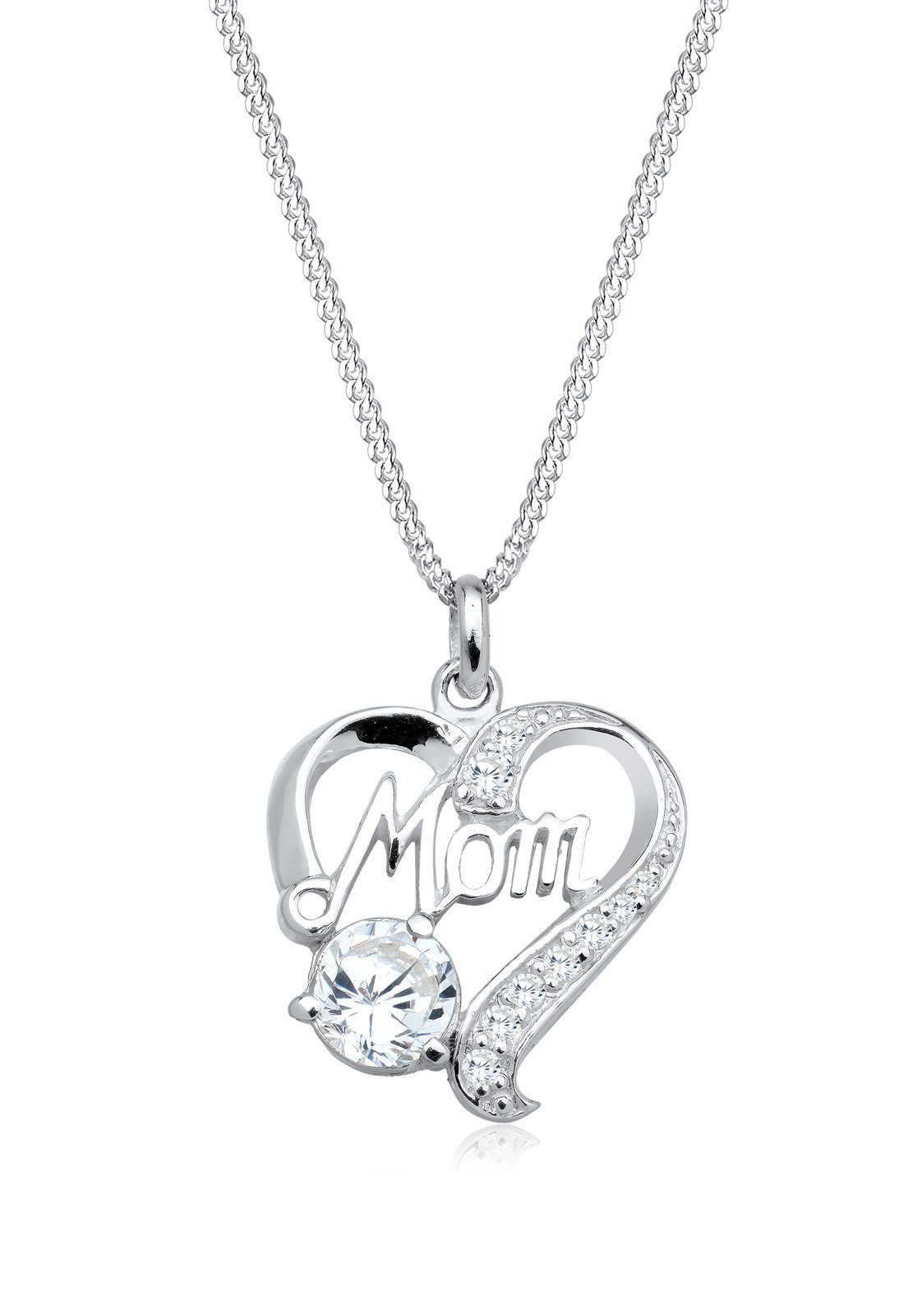 Elli Kette mit Anhänger Herz Zirkonia Weiß Schriftzug Mom 925 Sterling Silb günstig online kaufen