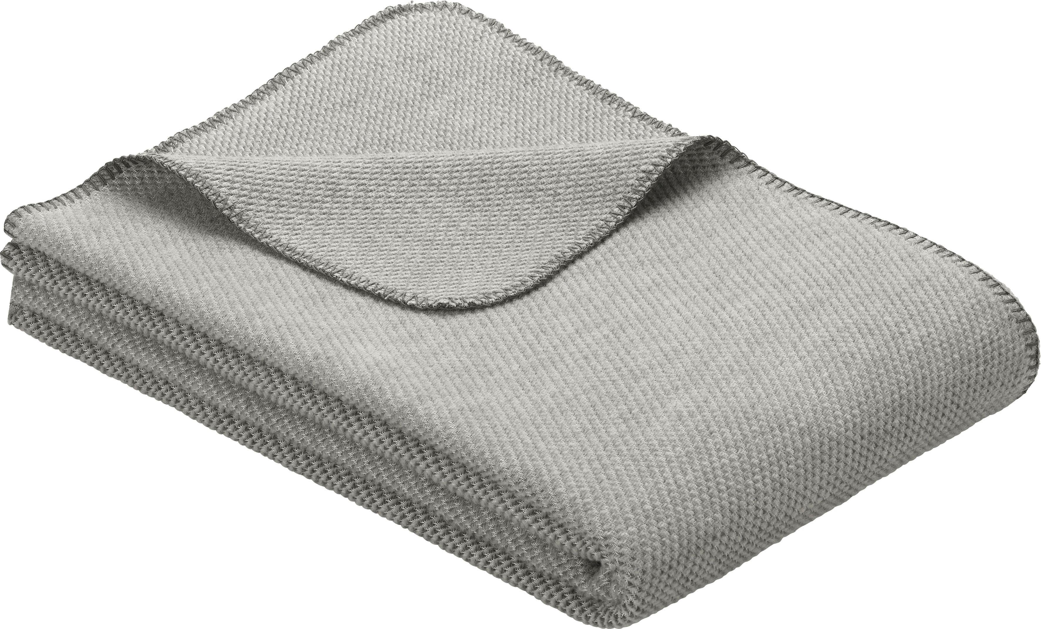 Kuscheldecke Decke grau nachhaltig Jacquard Auckland, IBENA, aus Bio-Baumwolle, Wolldecke