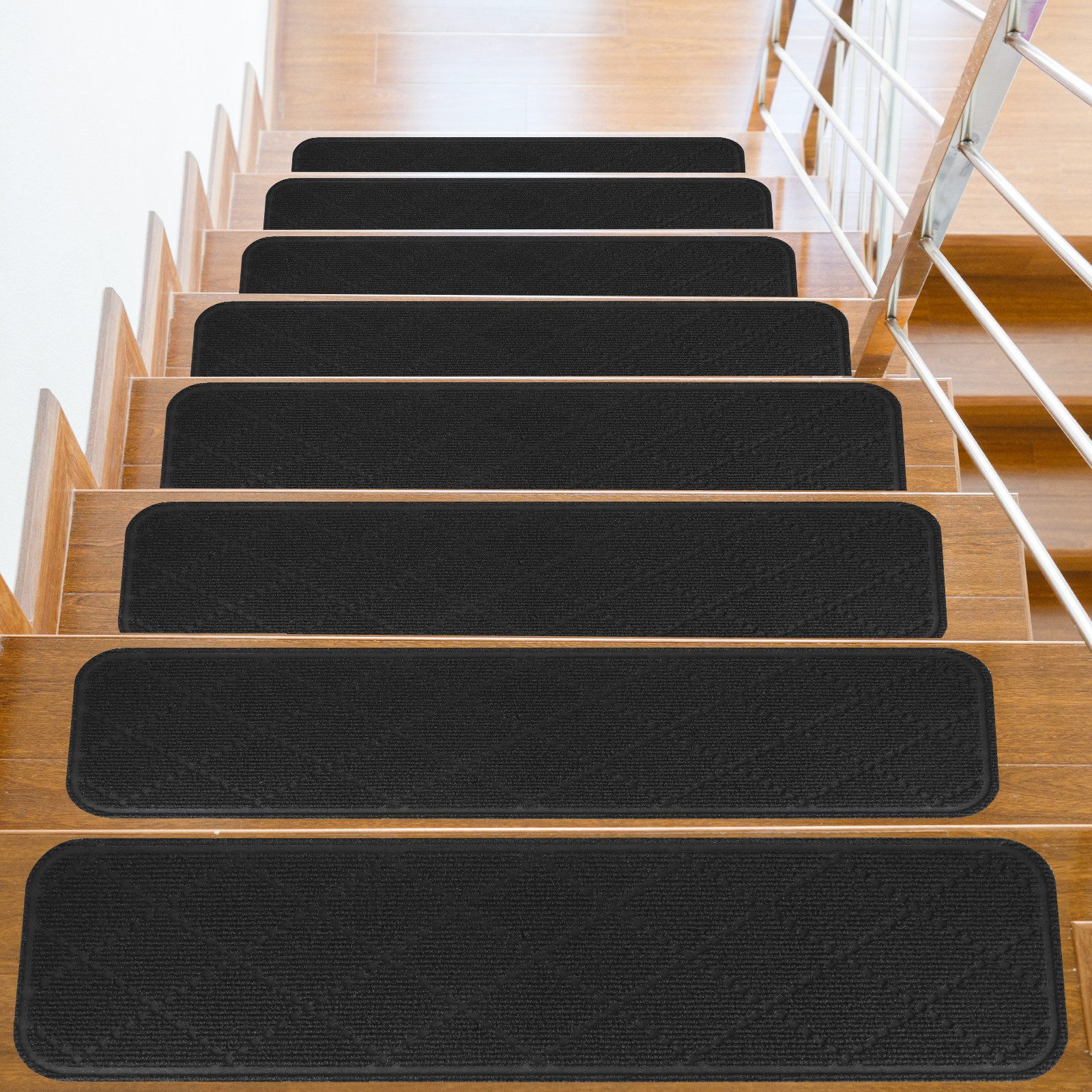 BlingBin Stufenmatte Treppenstufen Matten, 15 Stück Rutschfester Treppenteppich, 20 x 76 cm, Rechteckig, Höhe: 3 mm, Anti-Rutsch-Treppenläufer für alle Arten von Treppen, Wiederverwendbar