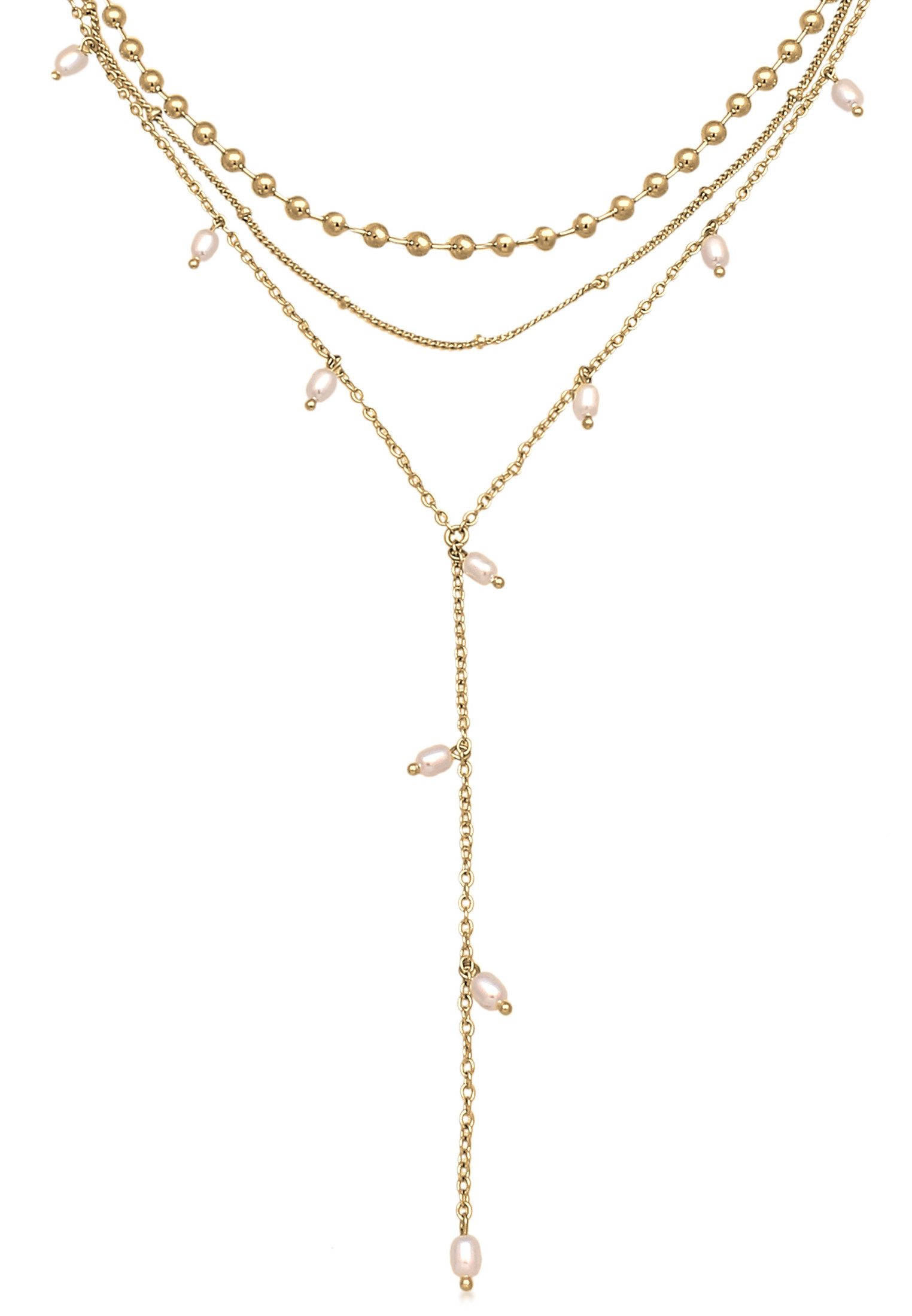 Valentinstagsgeschenk Elli Ketten-Set Y-Kette Layer Kugel Perlen Design Silberfarben 3er Set, Plättchen, goldfarben, Gold