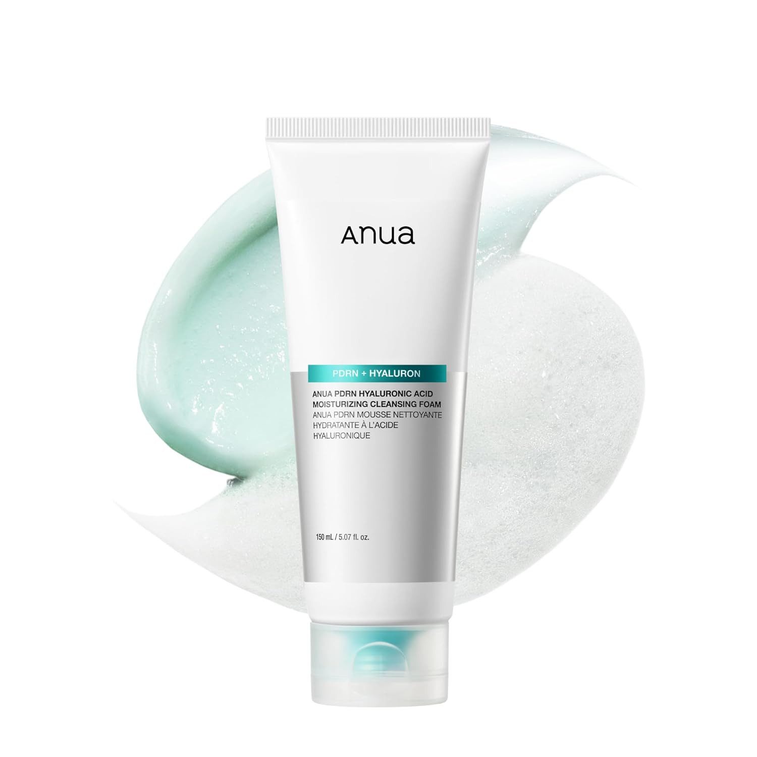 Anua Gesichts-Reinigungsschaum PDRN Hyaluronic Acid Moisturizing Cleansing Foam 150ml – Hydrating, Gentle Foaming Cleanser für trockene Haut, Deep Cleansing
