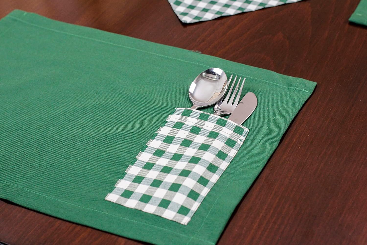 Ekershop Tischläufer und 6 Platz-Matten Set Tischset Platzset Platzdecken Grün Kariert (Kariert)