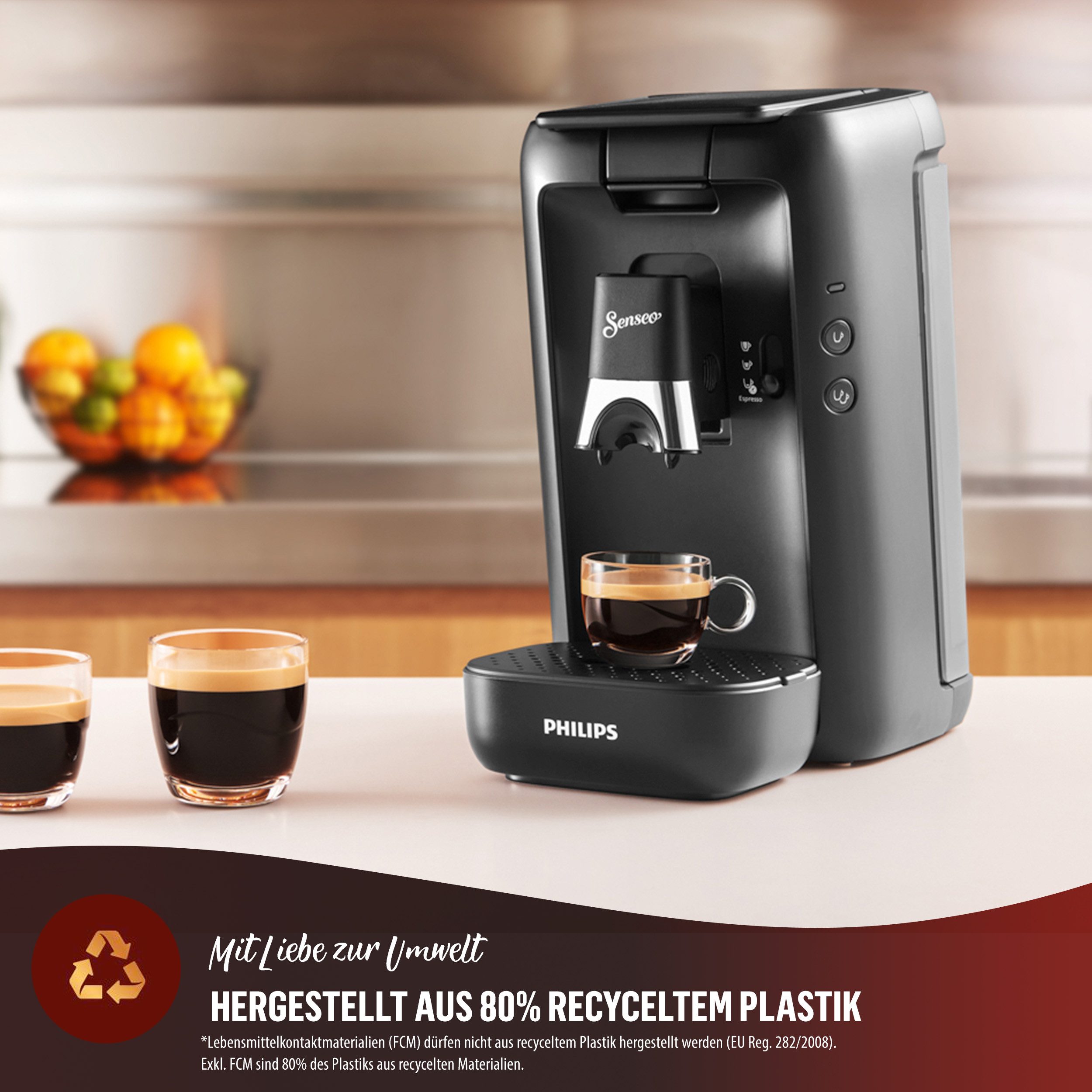 Philips Senseo Kaffeepadmaschine Maestro CSA260/60, mit drei Kaffee-Einstellungen, aus 80% rec. Plastik, Memo-Funktion