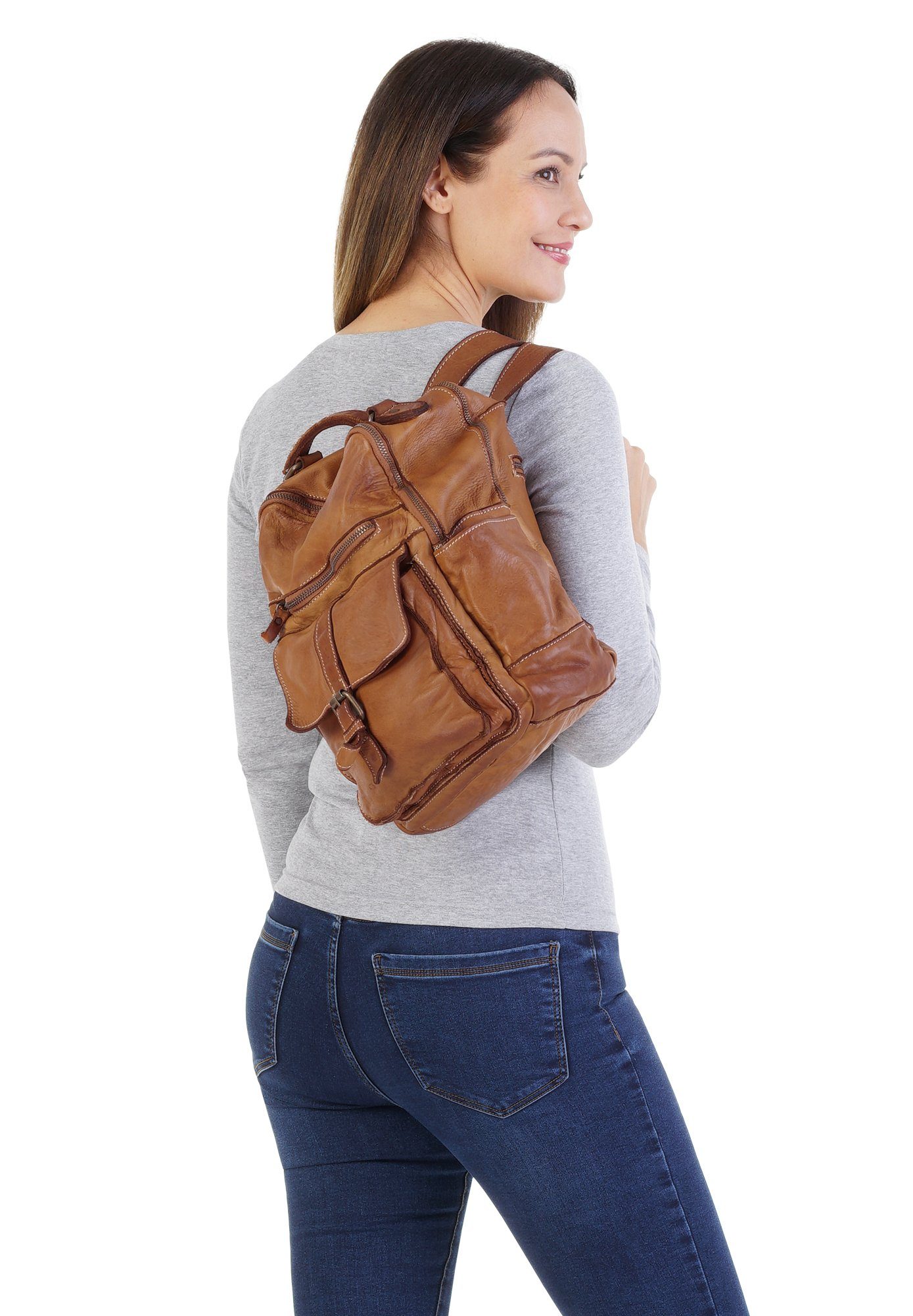 X-Zone Laptoprucksack, echt Leder, Made in Italy günstig online kaufen